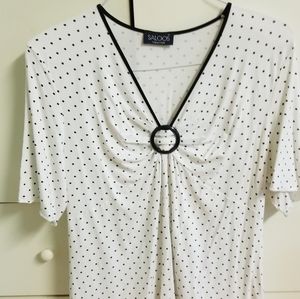 Faux-Wrap T-Shirt Blouse with Plastic Ring Detail